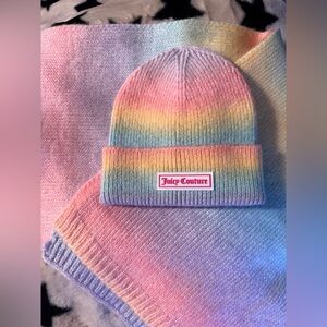 Juicy Couture Pastel Rainbow Hat and Scarf Set